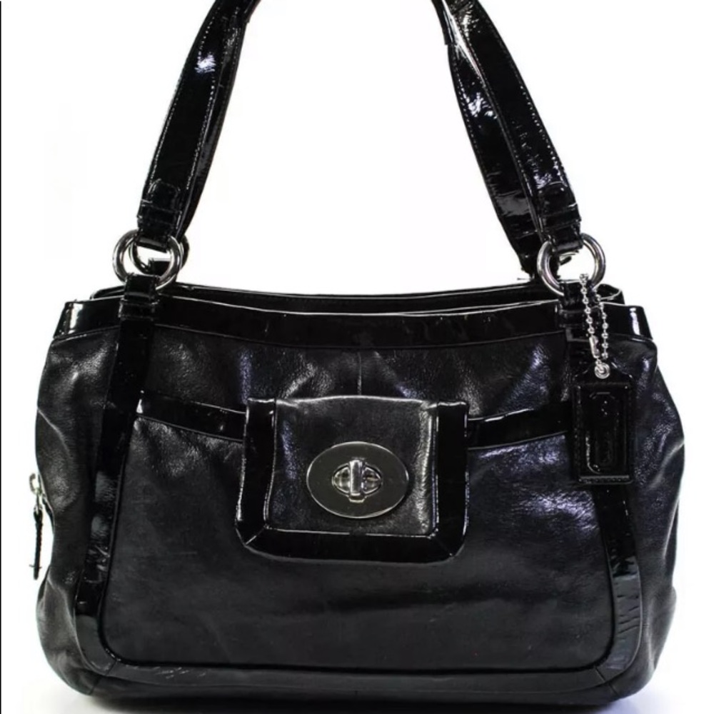 Coach Leather Medium Patent Leather Tote Black